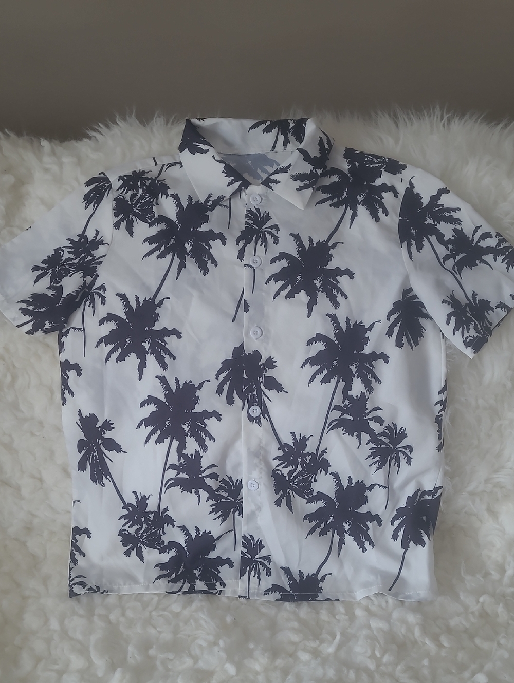 2/$20 Boy's Short Sleeve Palm Tree Button-Up Shirt - White & Navy